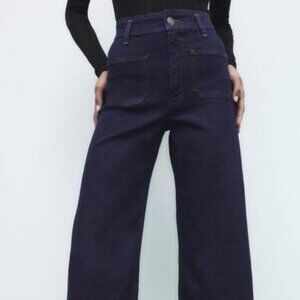 ZARA The Marine Straight High Waist Flared Ankle Jeans Blue Size 4 2553 284 14"